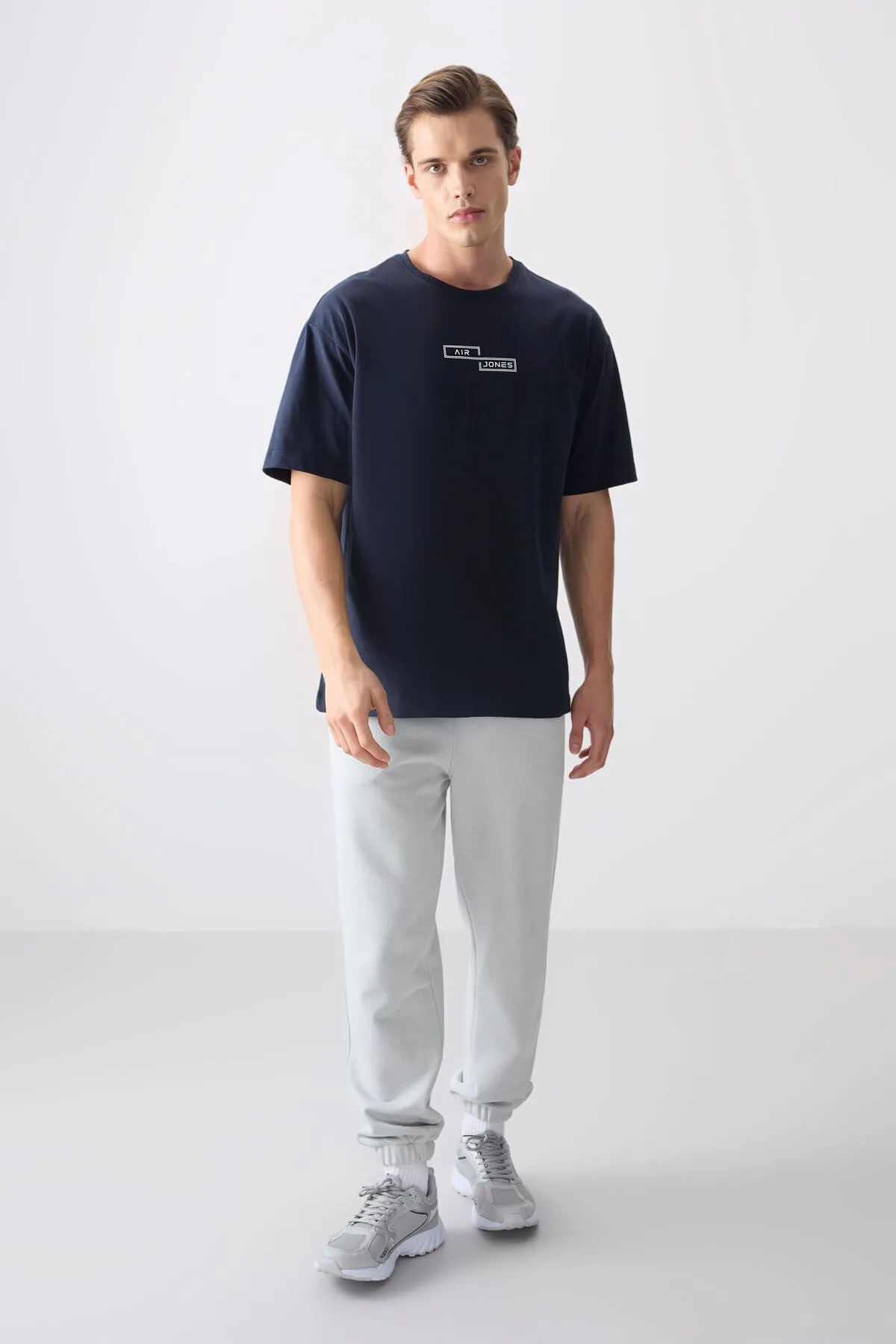 0 pamuk kalin yumuşak dokulu oversize fit baskili erkek t-shirt - 88361