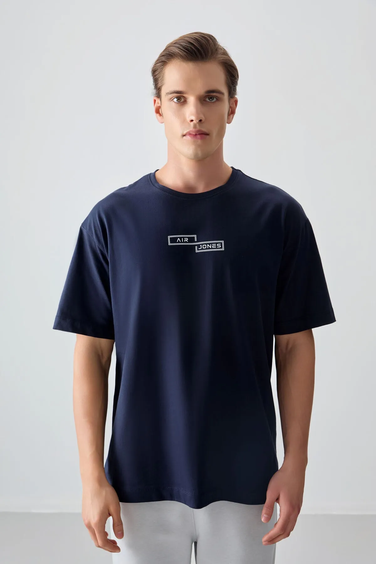 0 pamuk kalin yumuşak dokulu oversize fit baskili erkek t-shirt - 88361