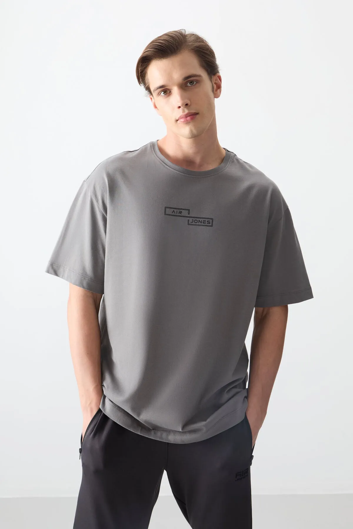 0 pamuk kalin yumuşak dokulu oversize fit baskili erkek t-shirt - 88361