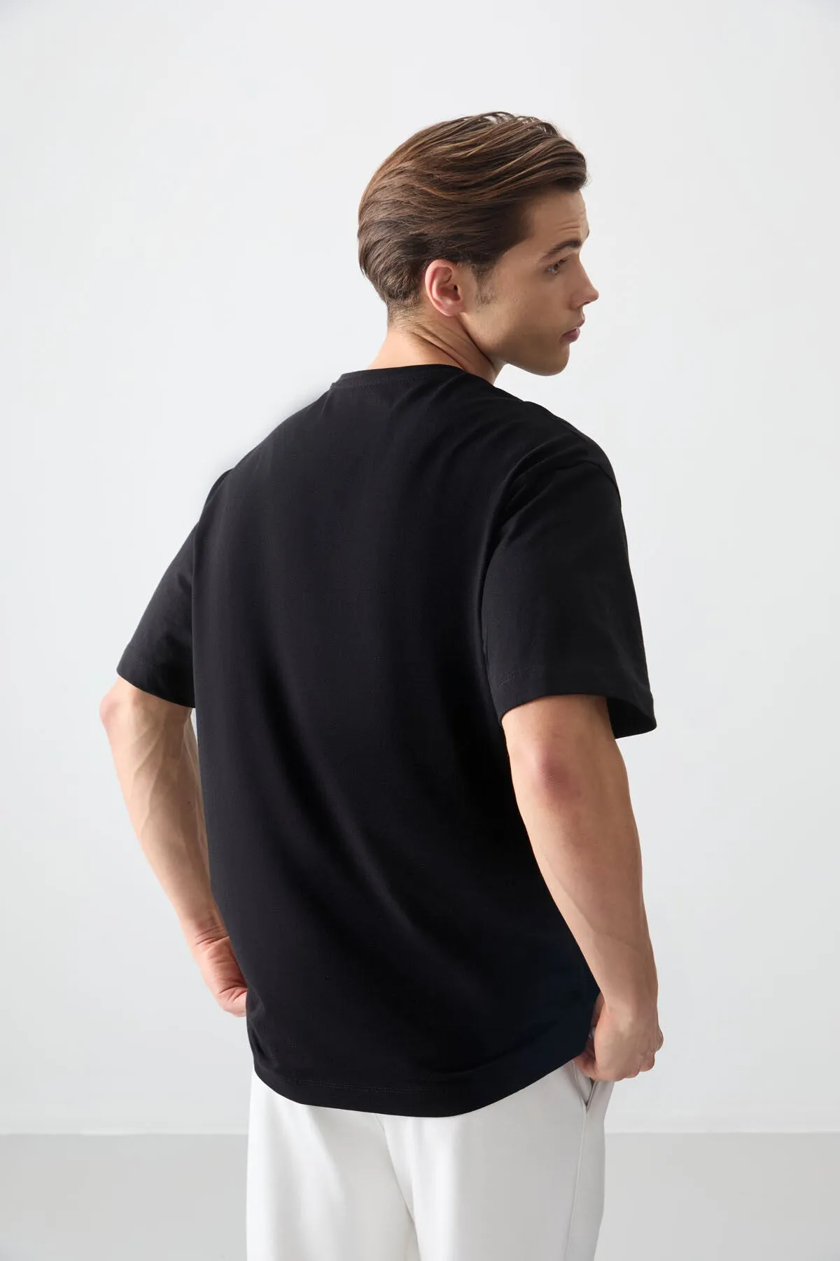 0 pamuk kalin yumuşak dokulu oversize fit baskili erkek t-shirt - 88361