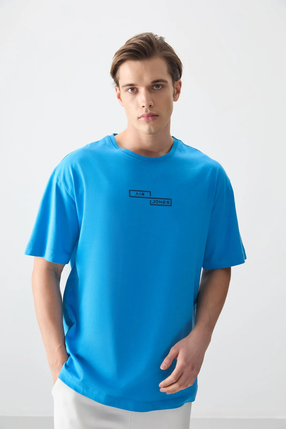 0 pamuk kalin yumuşak dokulu oversize fit baskili erkek t-shirt - 88361