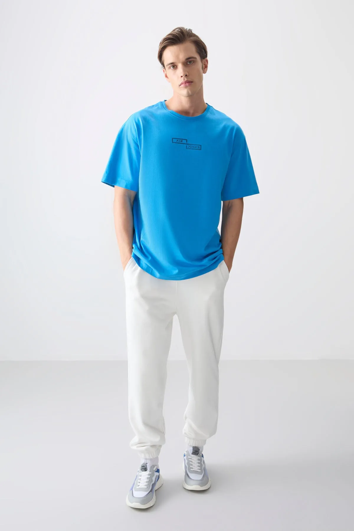 0 pamuk kalin yumuşak dokulu oversize fit baskili erkek t-shirt - 88361