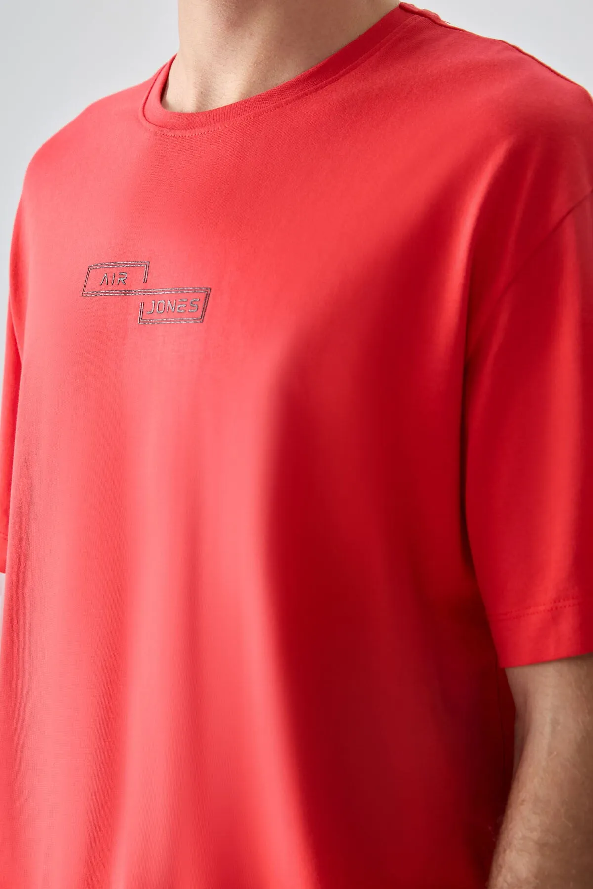 0 pamuk kalin yumuşak dokulu oversize fit baskili erkek t-shirt - 88361