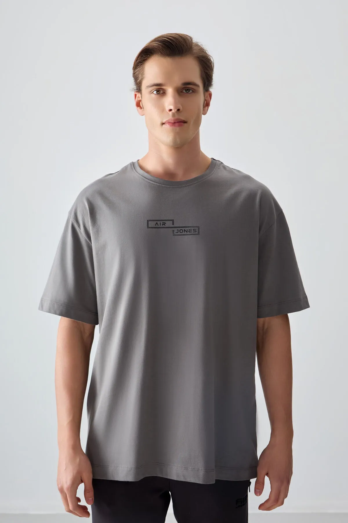 0 pamuk kalin yumuşak dokulu oversize fit baskili erkek t-shirt - 88361