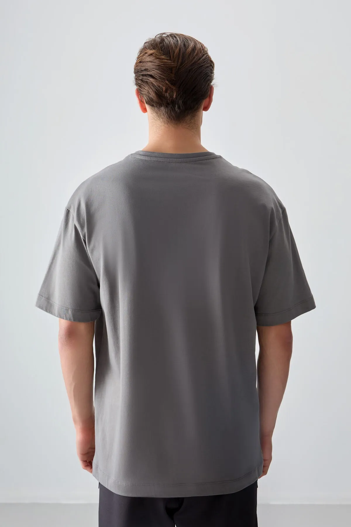0 pamuk kalin yumuşak dokulu oversize fit baskili erkek t-shirt - 88361