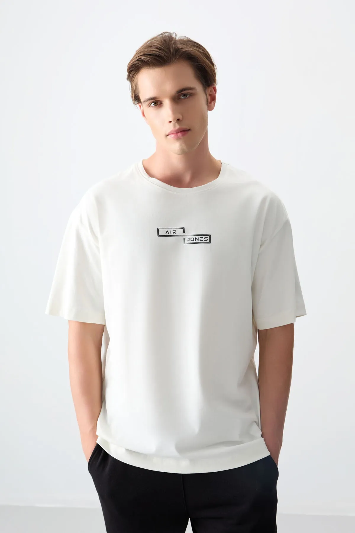 0 pamuk kalin yumuşak dokulu oversize fit baskili erkek t-shirt - 88361