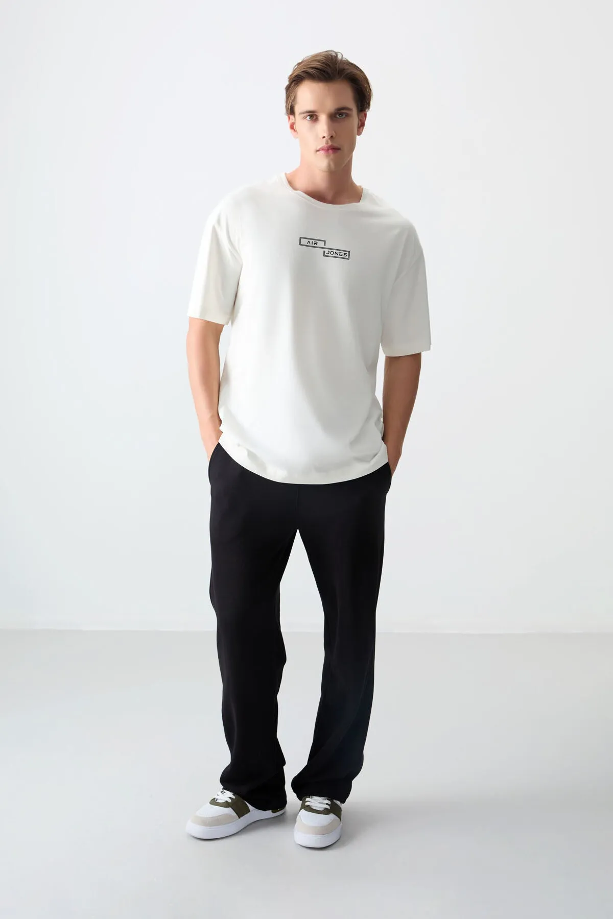 0 pamuk kalin yumuşak dokulu oversize fit baskili erkek t-shirt - 88361