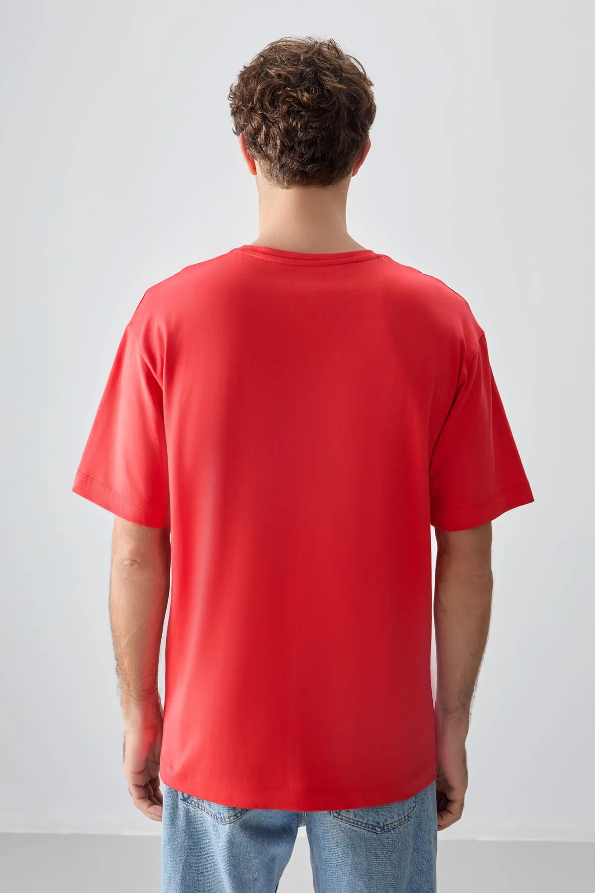 0 pamuk kalin yumuşak dokulu oversize fit baskili erkek t-shirt - 88361