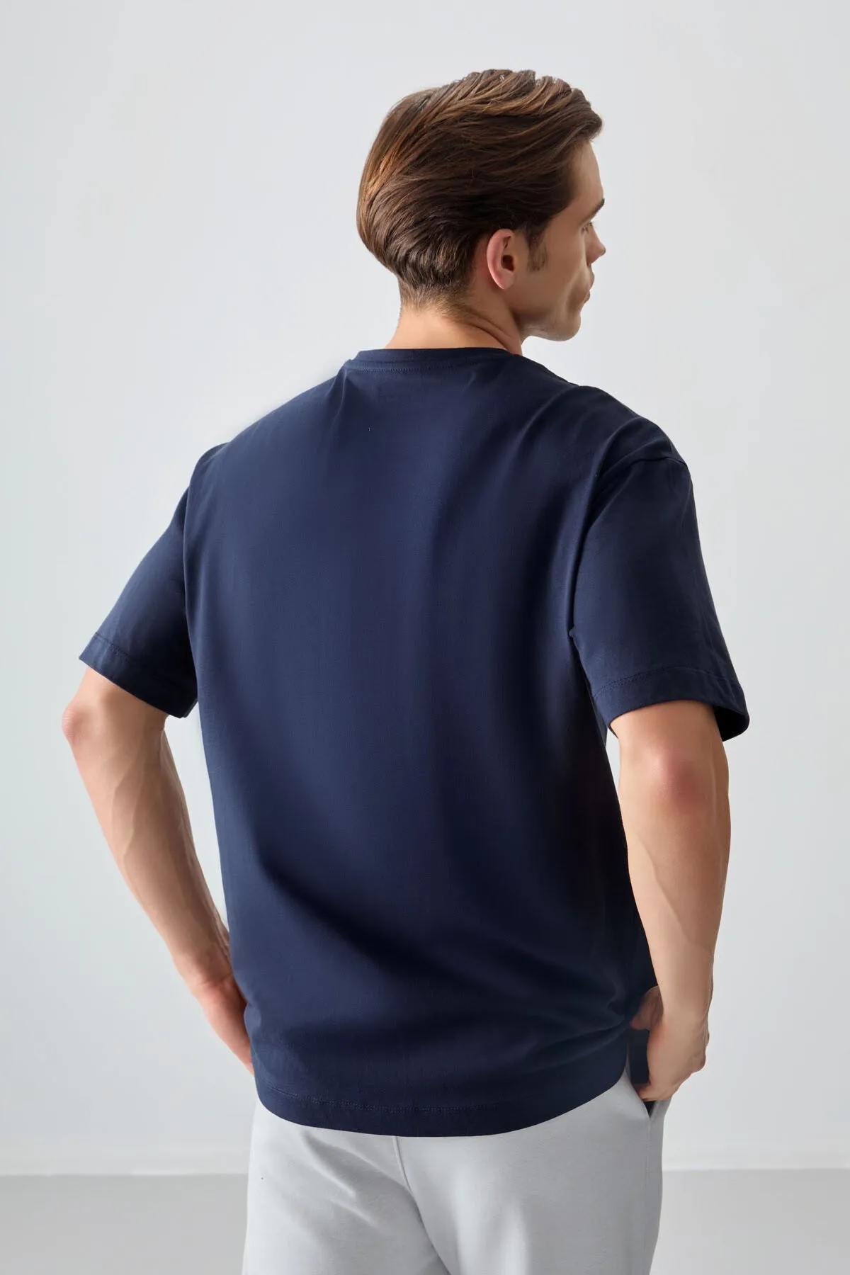 0 pamuk kalin yumuşak dokulu oversize fit baskili erkek t-shirt - 88361