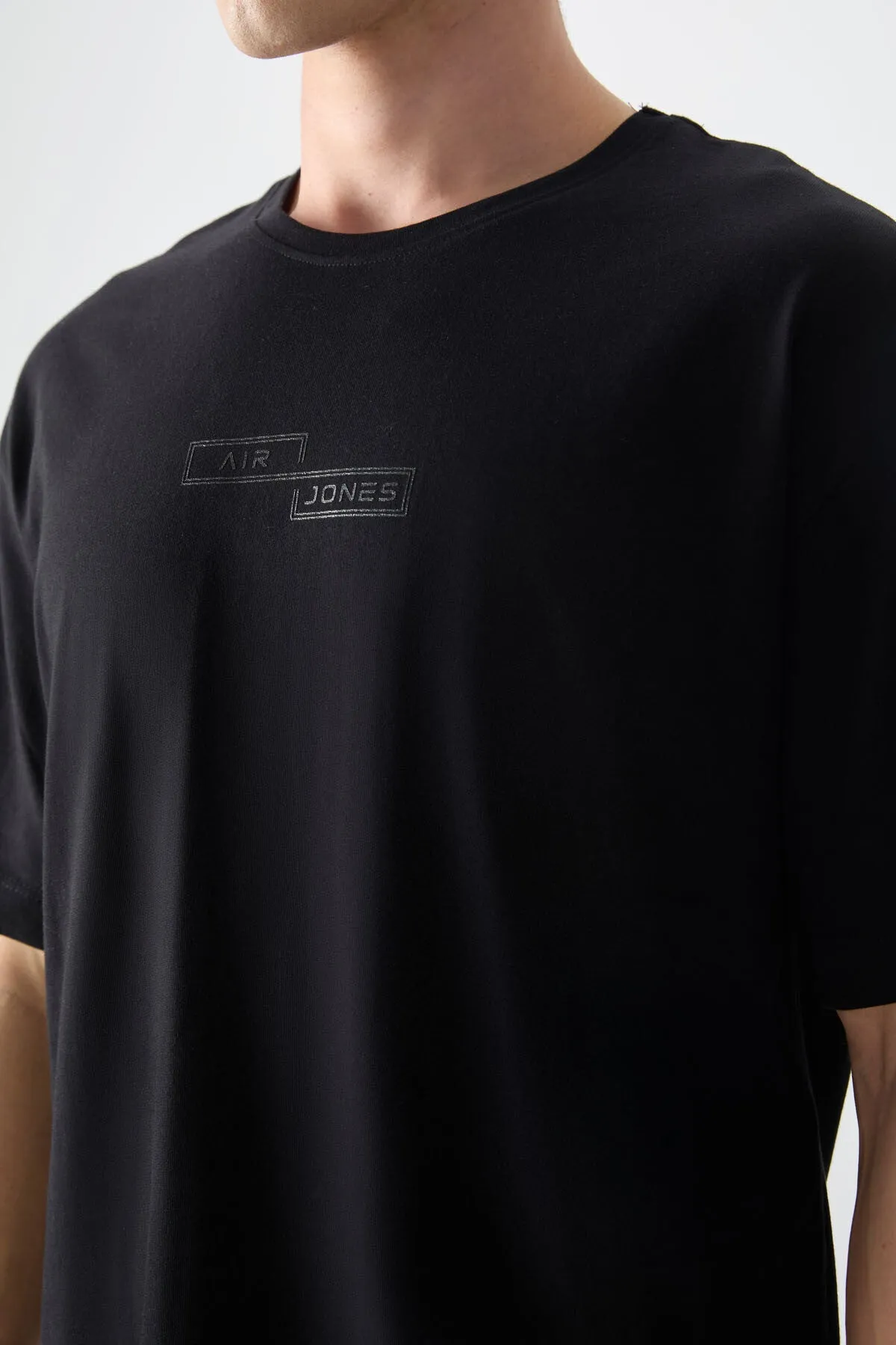0 pamuk kalin yumuşak dokulu oversize fit baskili erkek t-shirt - 88361