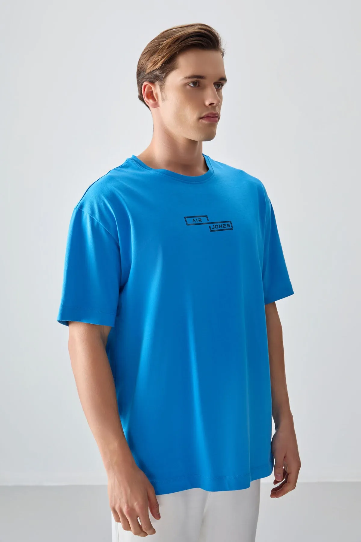 0 pamuk kalin yumuşak dokulu oversize fit baskili erkek t-shirt - 88361