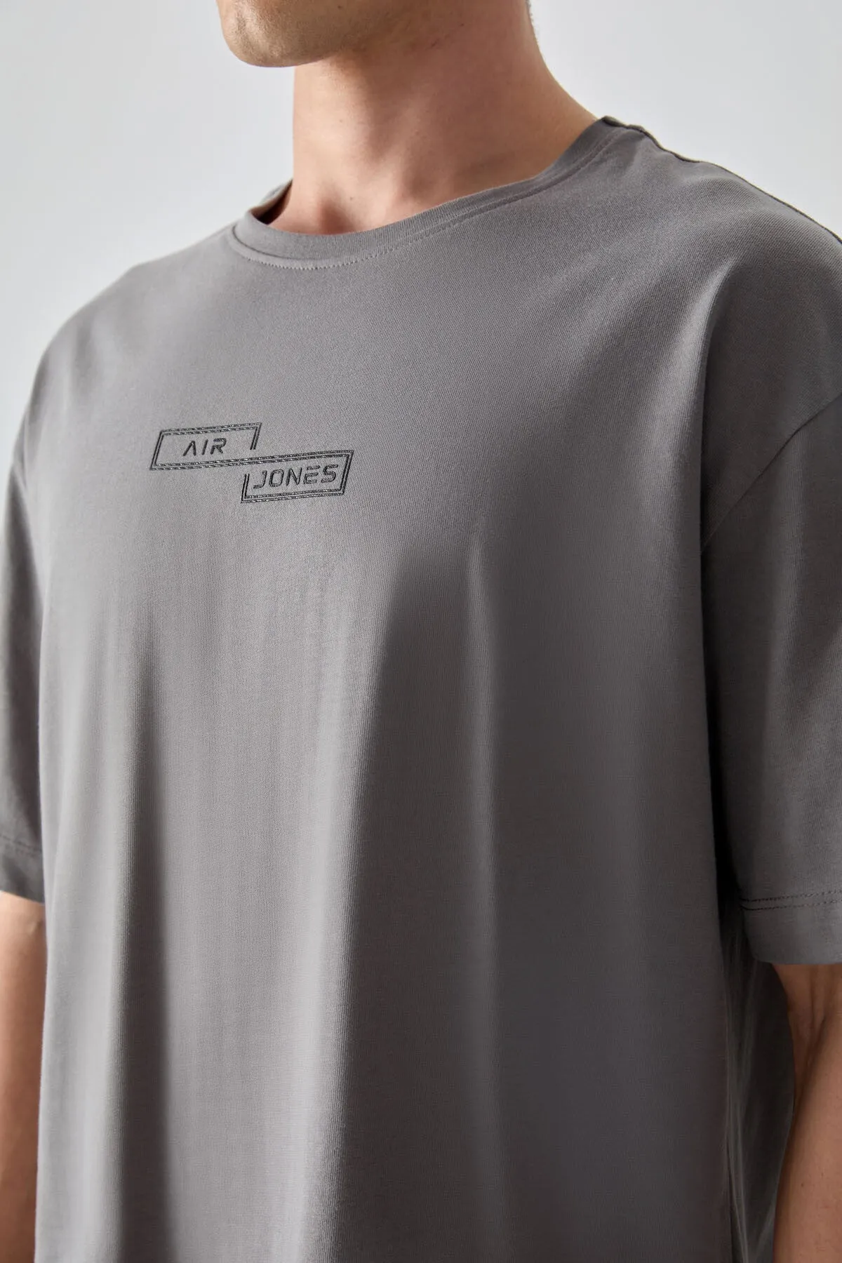 0 pamuk kalin yumuşak dokulu oversize fit baskili erkek t-shirt - 88361