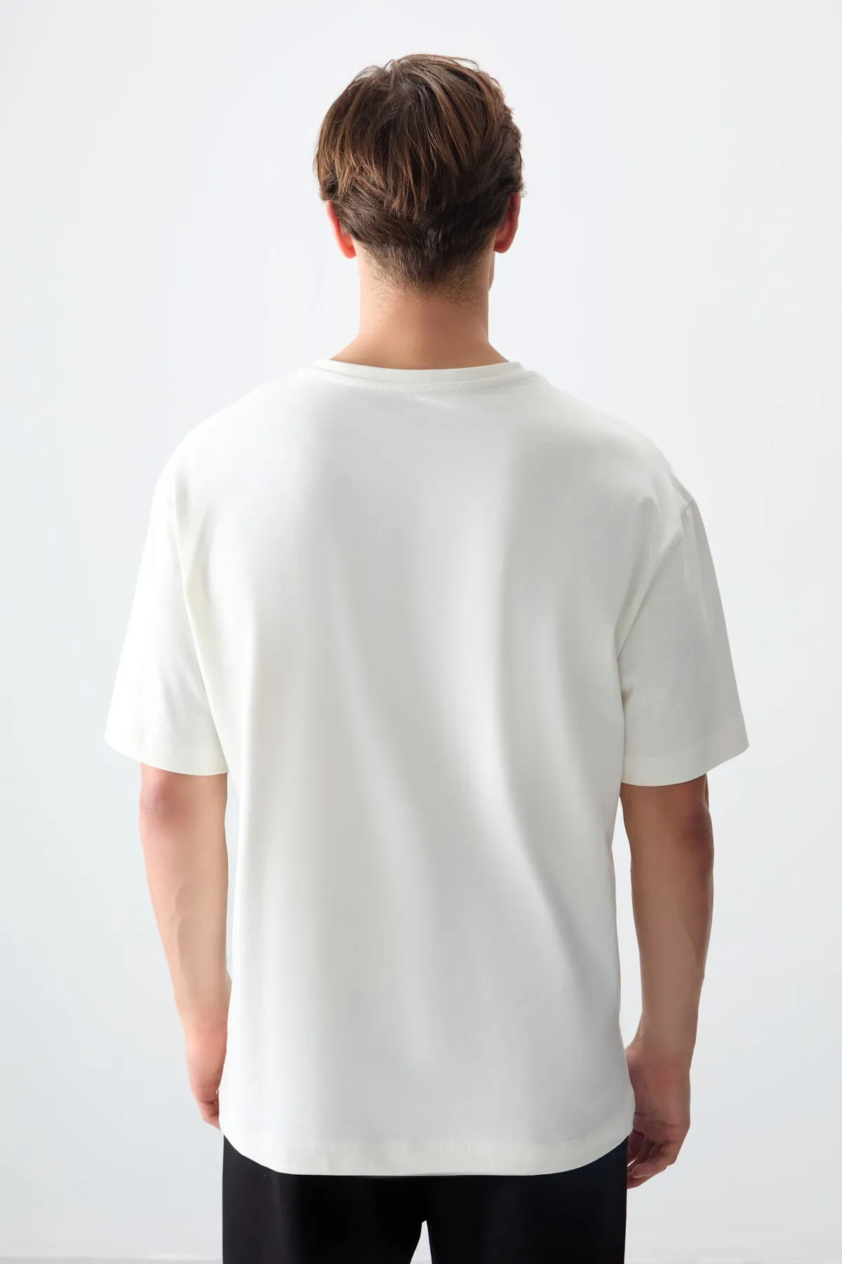 0 pamuk kalin yumuşak dokulu oversize fit baskili erkek t-shirt - 88361
