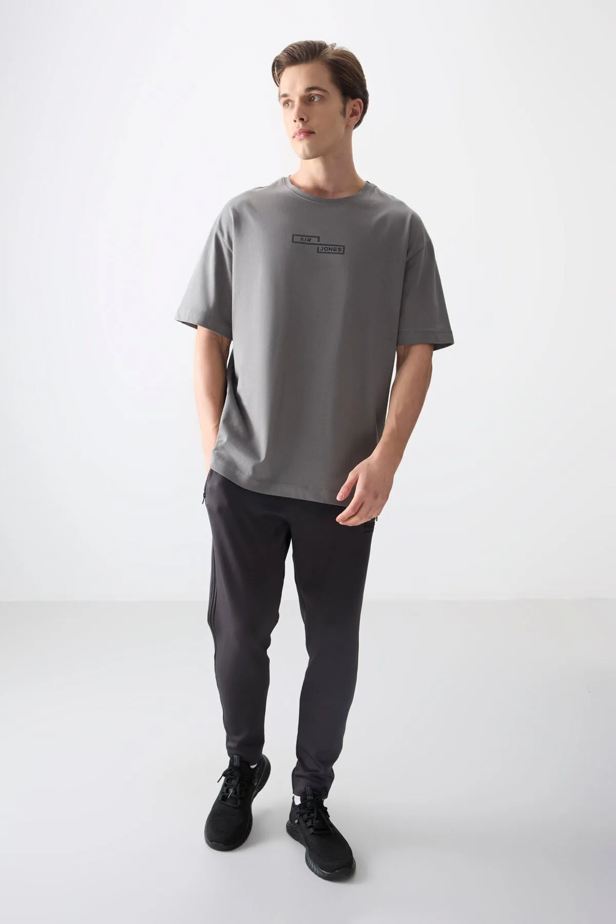 0 pamuk kalin yumuşak dokulu oversize fit baskili erkek t-shirt - 88361