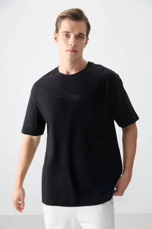 0 pamuk kalin yumuşak dokulu oversize fit baskili erkek t-shirt - 88361