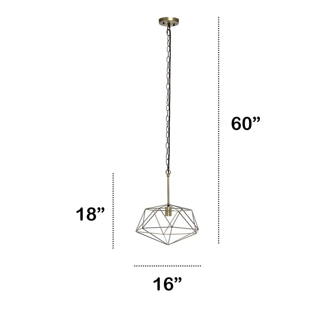 1 Light 16" Paragon Hanging Ceiling Pendant Fixture, Antique Brass