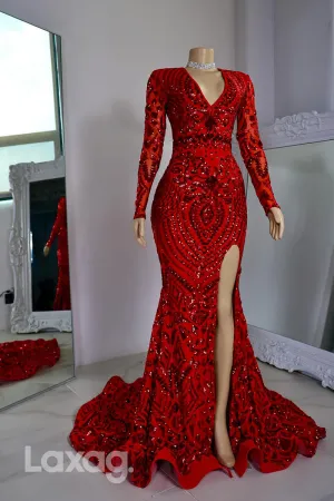 22392 - V-Neck Long Sleeves Fully Sequins High Slit Mermaid Prom Dresses for Black Girl Slay 22392 - V-Neck Long Sleeves Fully Sequins High Slit Mermaid Prom Dresses for Black Girl Slay