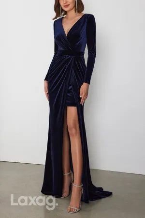 22960 - V-Neck Long Sleeves Cocktail Party Formal Evening Dress with Slit and Train 22960 - V-Neck Long Sleeves Cocktail Party Formal Evening Dress with Slit and Train