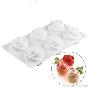 3D 6 Cavity Rose Shape Mold Mousse Cake Molds Rose Silicone Mold for Cake French Cupcake Dessert 3D 6 Cavity Rose Shape Mold Mousse Cake Molds Rose Silicone Mold for Cake French Cupcake Dessert