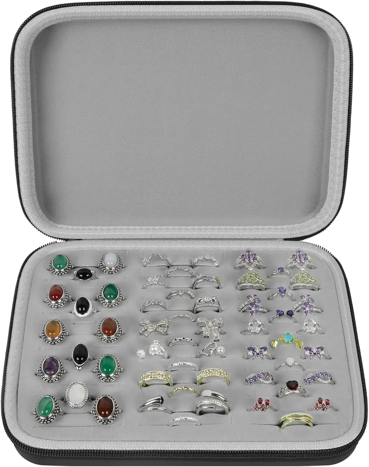 42 Slot Ring Organizer Storage Case Jewelry Display Box For 50 Rings Earrings