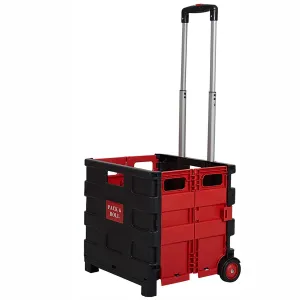 44L Collapsible Rolling Crate Utility Cart Foldable Grocery Cart with Wheels, Red 44L Collapsible Rolling Crate Utility Cart Foldable Grocery Cart with Wheels, Red