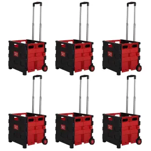 6PCS 44L Collapsible Rolling Crate Utility Cart Foldable Grocery Cart with Wheels, Red 6PCS 44L Collapsible Rolling Crate Utility Cart Foldable Grocery Cart with Wheels, Red