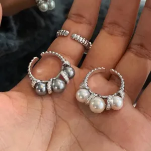 925 Sterling Silver Open Finger Ring Charm Jewelry - Triple Pearl - TSJ97 925 Sterling Silver Open Finger Ring Charm Jewelry - Triple Pearl - TSJ97