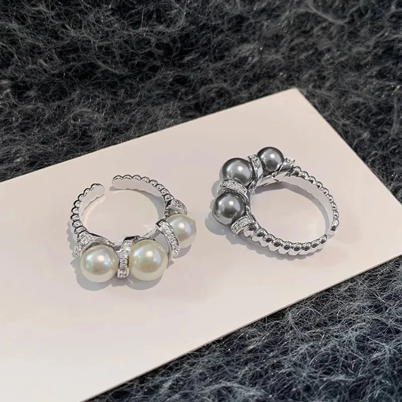 925 Sterling Silver Open Finger Ring Charm Jewelry - Triple Pearl - TSJ97