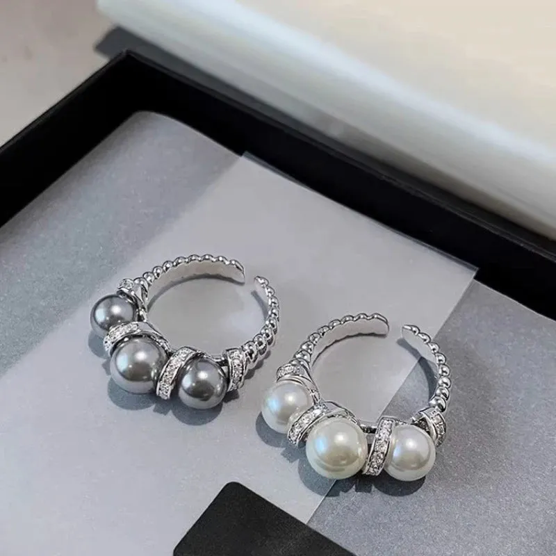 925 Sterling Silver Open Finger Ring Charm Jewelry - Triple Pearl - TSJ97