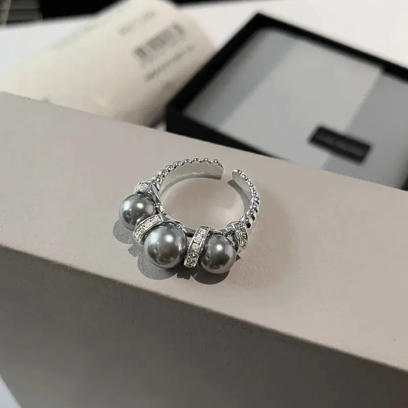 925 Sterling Silver Open Finger Ring Charm Jewelry - Triple Pearl - TSJ97