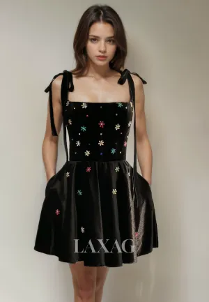 A-Line Straps Beaded Elegant Party Homecoming Dress with Bow Detail A-Line Straps Beaded Elegant Party Homecoming Dress with Bow Detail