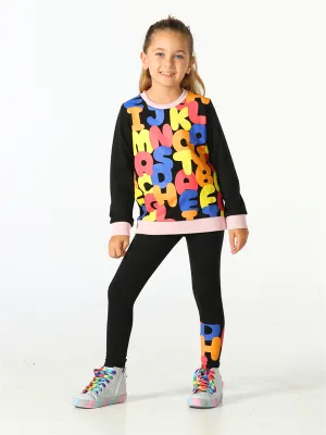 alphabet desenli kiz çocuk sweatshirt takim alphabet desenli kiz çocuk sweatshirt takim