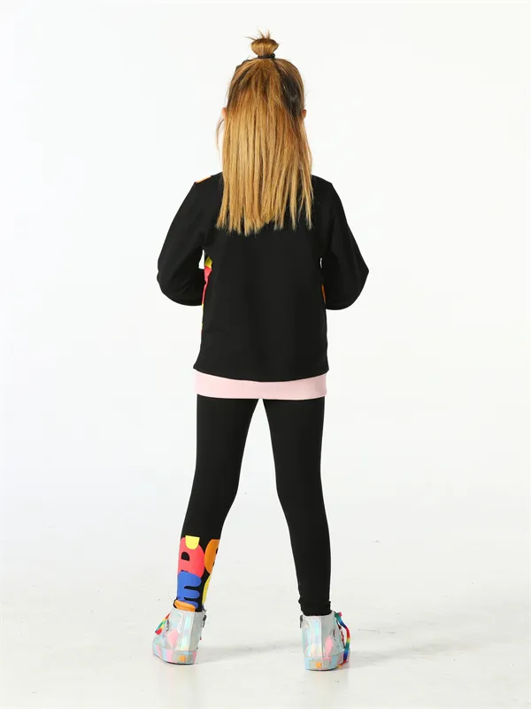 alphabet desenli kiz çocuk sweatshirt takim