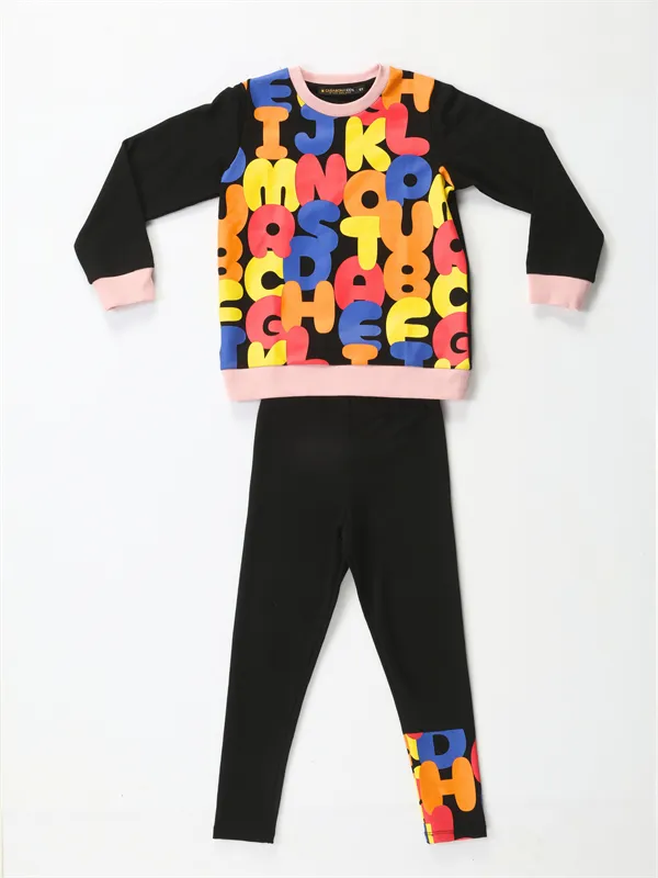 alphabet desenli kiz çocuk sweatshirt takim