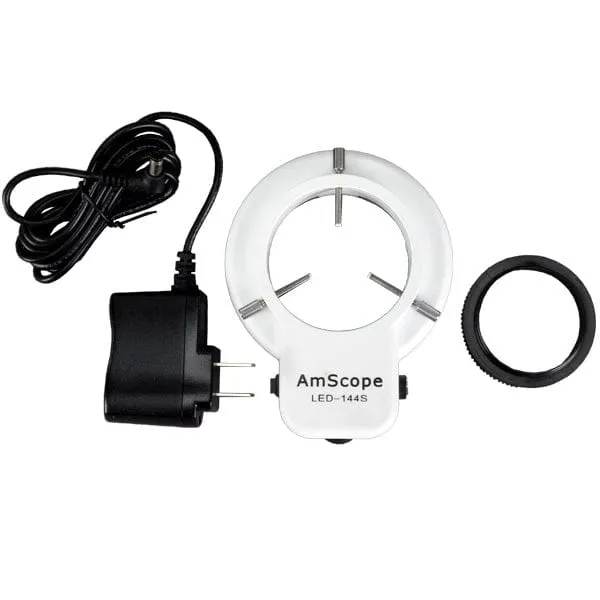 AmScope 144 LED Adjustable Compact Microscope Ring Light   Adapter