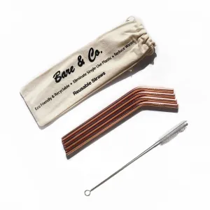 Bare & Co. - Reusable Rose Gold Straws - Bent (4 Pack with Bonus Cleaner) Bare & Co. - Reusable Rose Gold Straws - Bent (4 Pack with Bonus Cleaner)