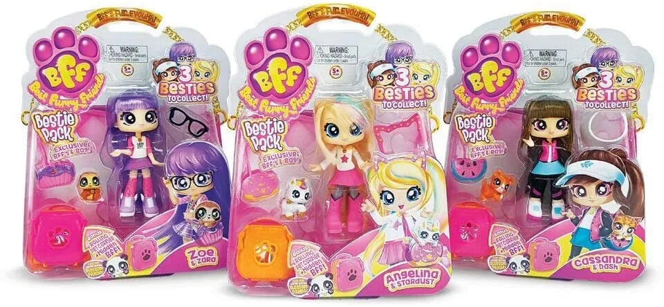 BFF (best furry friends) Bestie Doll Figure Playset: Cassandra & Dash, Angelina & Stardust, Zoe & Zara