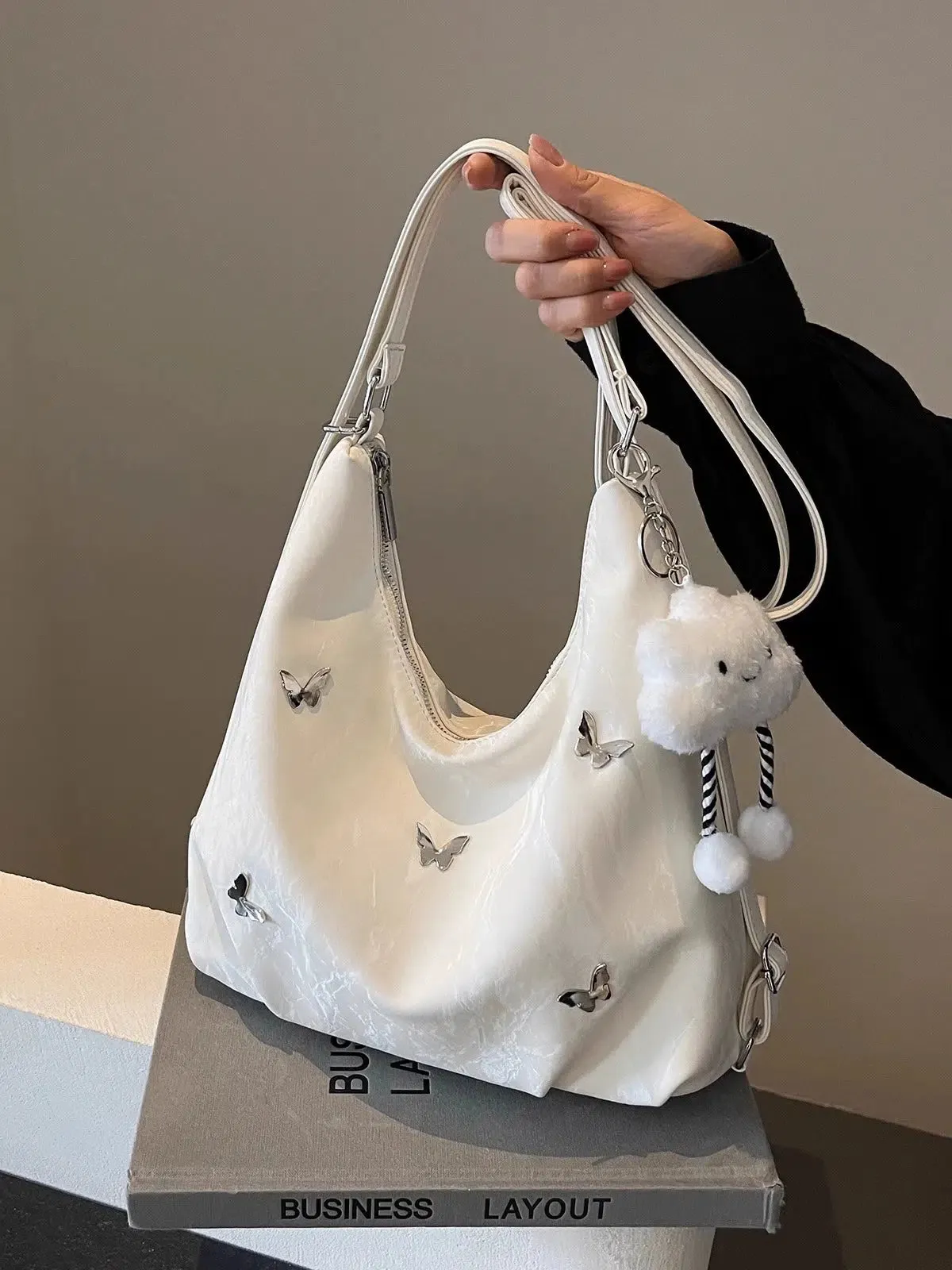 Butterfly-Embellished Shoulder Bag