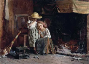 Childish Sorrows - Gaetano Chierici - 19th Century European Domestic Interiors Painting - Posters Childish Sorrows - Gaetano Chierici - 19th Century European Domestic Interiors Painting - Posters