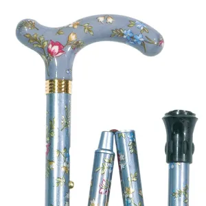 Classic Canes Slimline Folding Fashion Petite Cane Grey/Blue Floral Classic Canes Slimline Folding Fashion Petite Cane Grey/Blue Floral