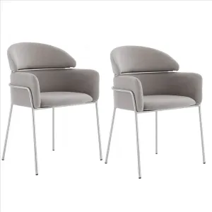 Curved Metal Dining Chair with Sleek Tubular Legs, Set of 2,Gray and Silver By Casagear Home Curved Metal Dining Chair with Sleek Tubular Legs, Set of 2,Gray and Silver By Casagear Home