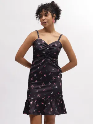 Elle Women Black Printed Shoulder Straps Sleeveless Dress Elle Women Black Printed Shoulder Straps Sleeveless Dress