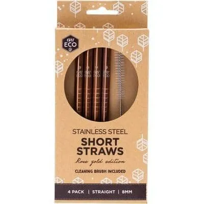 Ever Eco - Rose Gold Stainless Steel Straws - Short (4 Pack with Cleaning Brush)