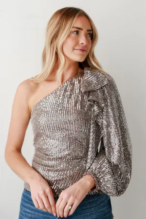 FINAL SALE - Glam Energy Sequin One-Shoulder Top FINAL SALE - Glam Energy Sequin One-Shoulder Top