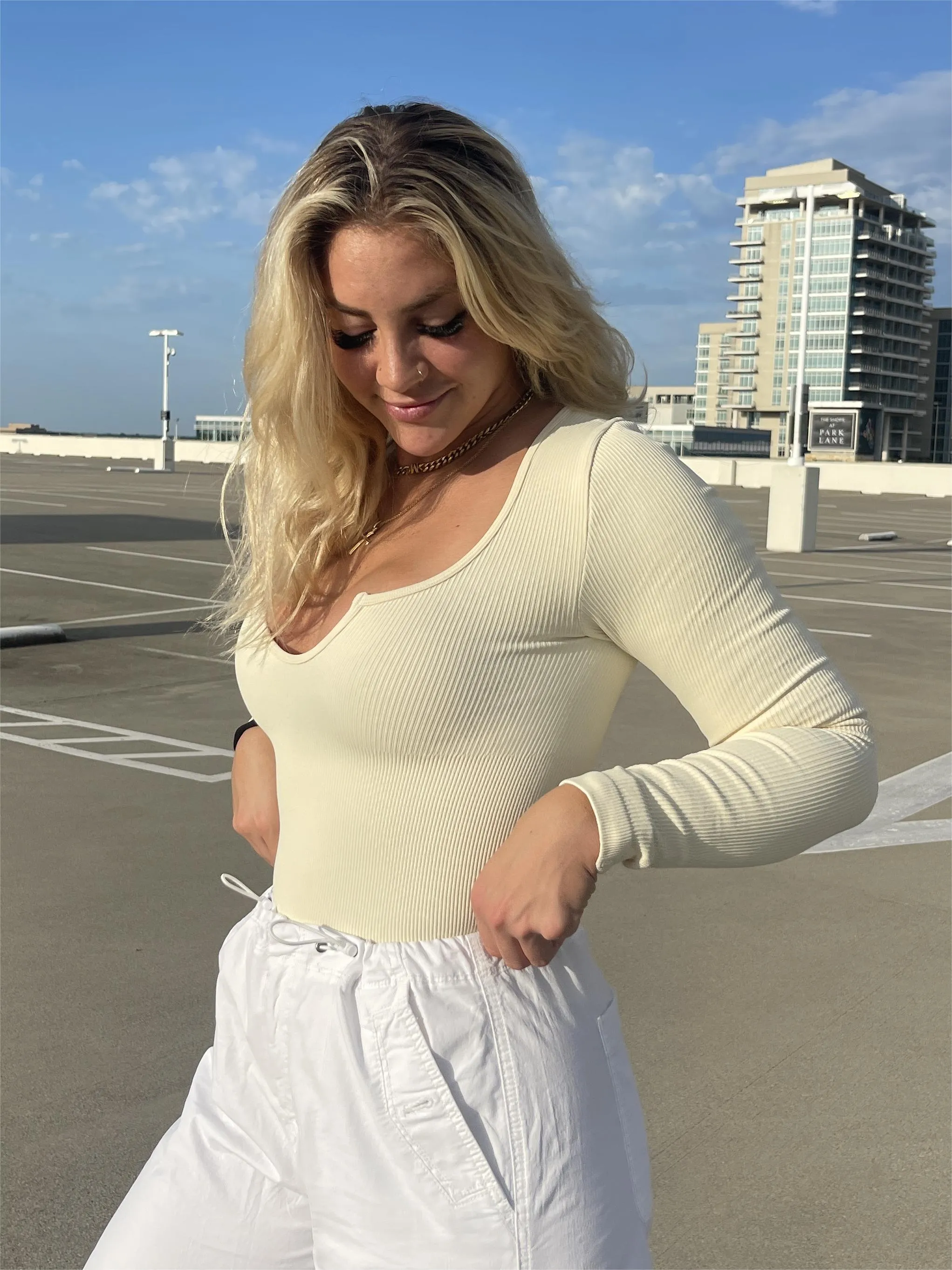 Flash Sales - Ribbed Notch Neck Bodysuit - Long Sleeve