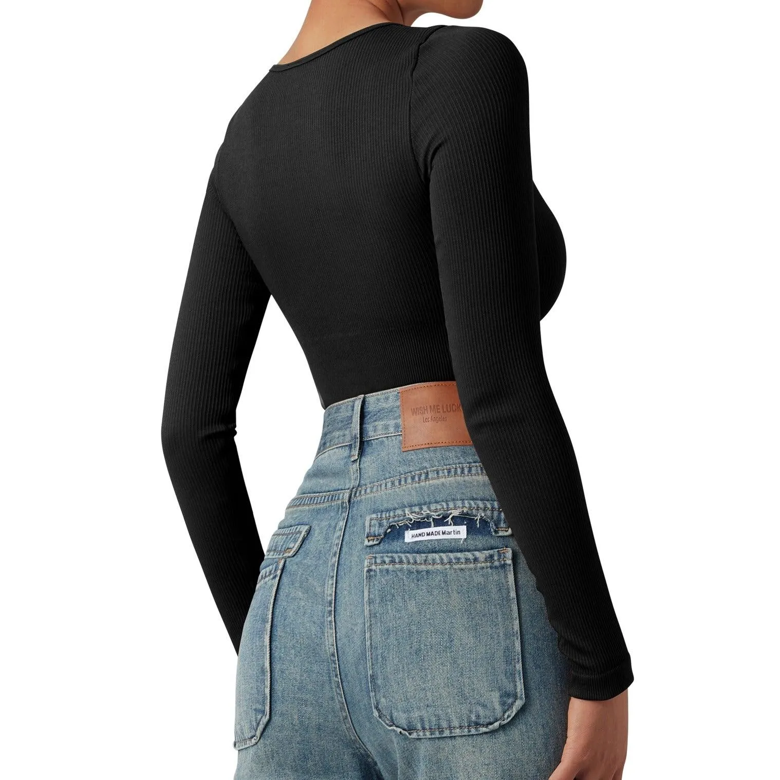 Flash Sales - Ribbed Notch Neck Bodysuit - Long Sleeve
