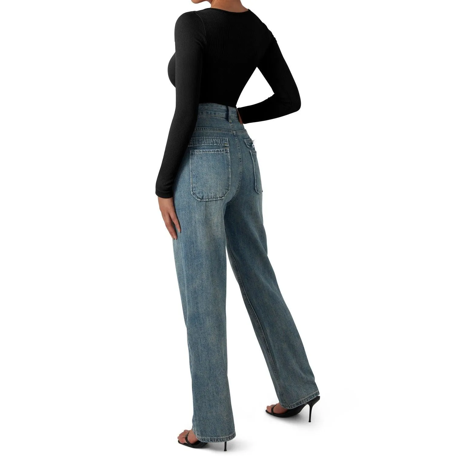 Flash Sales - Ribbed Notch Neck Bodysuit - Long Sleeve