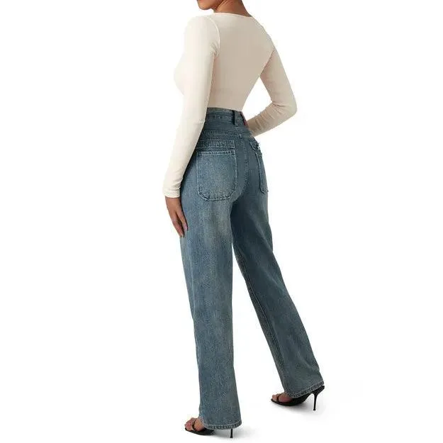 Flash Sales - Ribbed Notch Neck Bodysuit - Long Sleeve