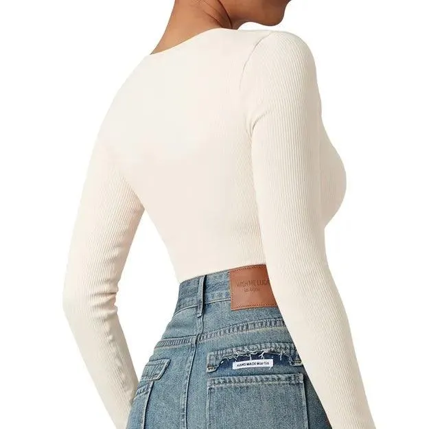 Flash Sales - Ribbed Notch Neck Bodysuit - Long Sleeve