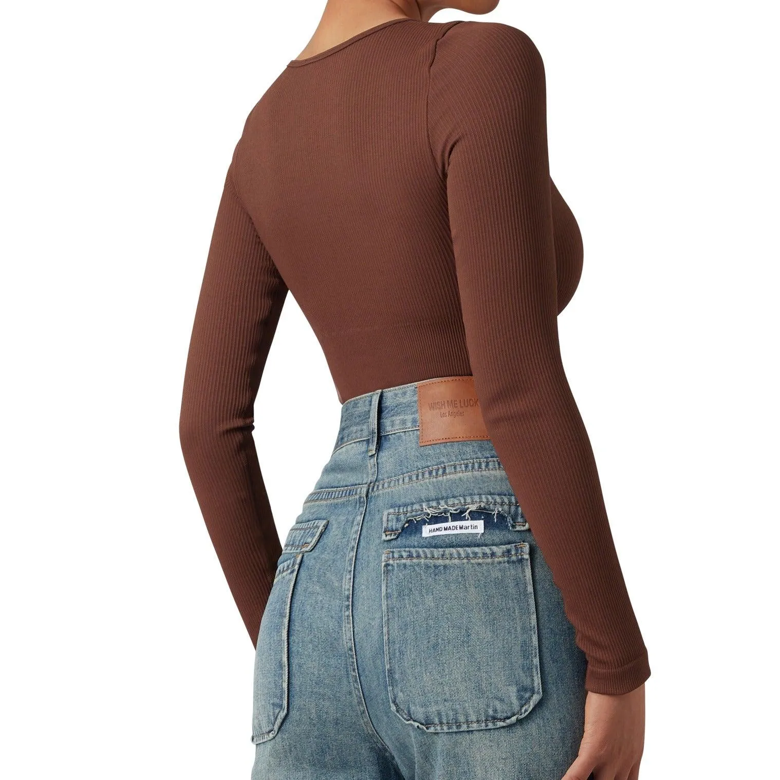 Flash Sales - Ribbed Notch Neck Bodysuit - Long Sleeve